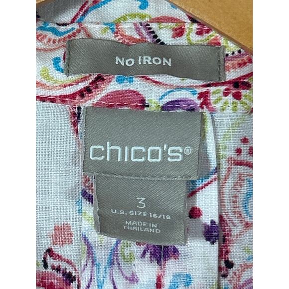 Chicos Button Up 3 XL Pink Paisley 100% Linen Long Line 3/4 Sleeve - Picture 6 of 10